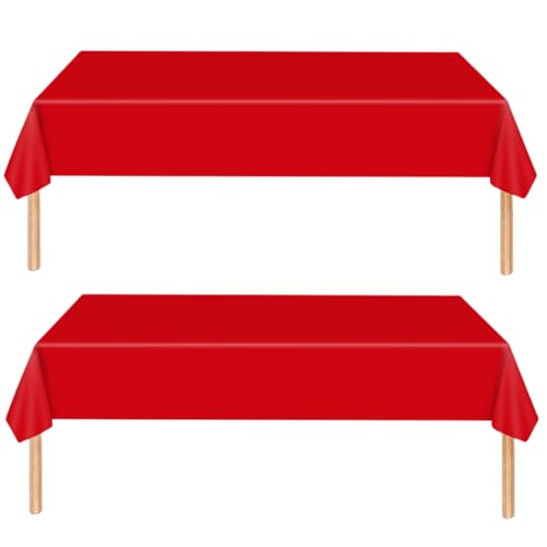 POPOYU MOMAHUA 2Pcs Nappe Anti-tâches 137x274 cm - Rouge Nappe de Table Rectangulaire en Plastique - Imperméable et Résistante - pour Fête, Anniversaire,...