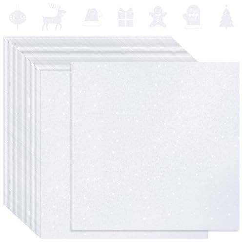 Kisston 50 Pcs 12 x 12 White Glitter Cardstock Paper No-Shed Card Stock Paper 300 GSM(110 lb) Heavyweight Cardstock Glitter for Crafts Sparkly for Card Making DIY Art Projects Scrapbook