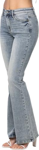 Judy Blue Women's Mid-Rise Tinted Pin Tack Detail Flare Jeans (Medium Blue, 22 Plus)3