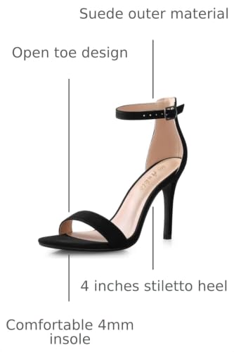 Image of Ankis High Heels for Women 4 Inches, Black Nude Gold Stiletto Heels Open Toe Ankle Strap Heeled Sandals for Dressy Wedding Party
