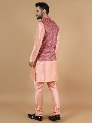 WINTAGE Men's Digital Print Cotton Silk Pink Modi Nehru Jacket & Kurta Payjama Set3