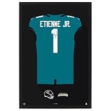 Sporticulture NFL American Football Jacksonville Jaguars - Travis Etienne Jersey Print Framed Wall Art Picture Poster for Boys Bedroom and Man Cave Decor - Ready to Hang, Blue 14" x 20", Small'