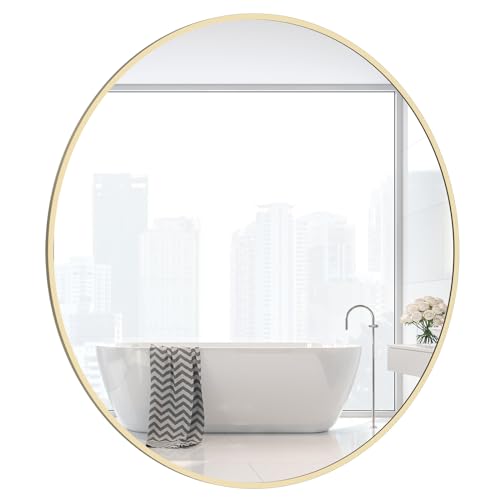 Image of WallBeyond 24 inch Round Mirror Gold Circle Wall Mirror for Bathroom with Metal Framed, Round Wall Mirror for Wall Decor, Vanity, Entryway Living Room