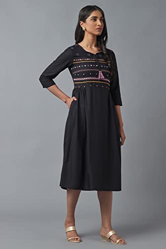 Image of W for Woman Women's A-Line Embroidered Below The Knee Dress