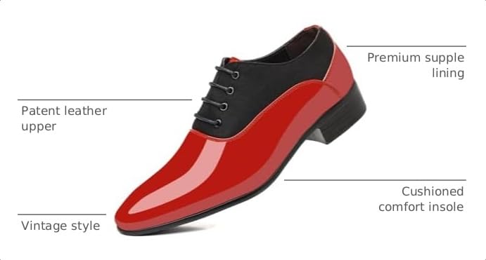 Image of Men's Vintage High Gloss Dress Shoes Patent Leather Oxford Business Suit Tuxedo Formal Shoes Prom Weddings