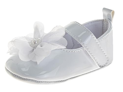 Josmo Baby Girl Dress Soft Sole Flats Crib Shoes Bowknot & Floral Design for Newborn & First Walker Sandals, White Flower, 3 Infant