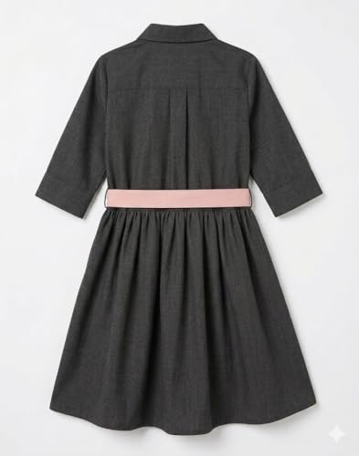 Image of A.T.U.N. (ALL THINGS UBER NICE) Girls 100% Cotton Shirt Dress with Belt | Solid Button-Down Dress with Collar Neck | Soft Breathable Kids Outfit for Girls