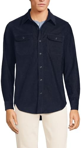 Lands' End Men's Long Sleeve Corduroy Shirt Large Radiant Navy