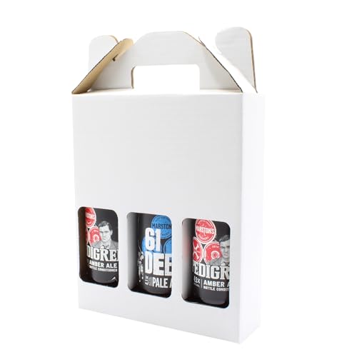 SelfHold White 330ml Or 500ml Beer, Ale, Cider Bottle Carrier Gift Box (215 x 70 x 260mm) Cardboard Holder Home Brew | Ideal for Gifts and Occasions | 3 Beer Bottle Presentation Carriers (25)