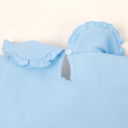 Image of Magic Park 12M-14Y Toddler Short Sleeve T-Shirt Girls Ruffle Blouse Kids Solid Color Tee Casual Tops Holiday Clothes