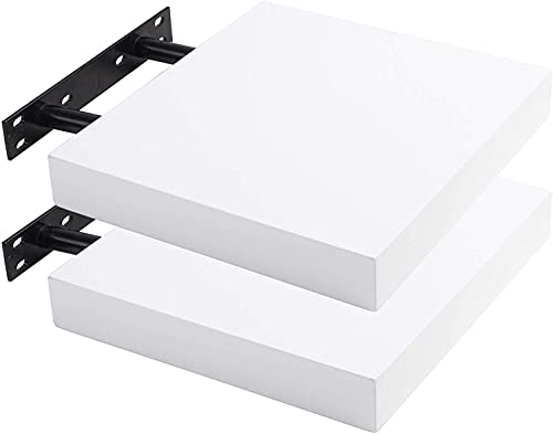Lestarain Juego de 2 Estante Balda Flotantes Pared Madera 30cm Estanteria Pared Blanca Libreria Repisas Invisibles Decorativo CD para Salon Dormitorio Cocina