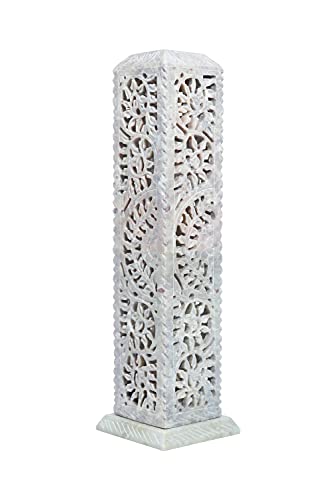 Crocon Handmade Incense Stick Holder Soapstone Flower Leaf Design Incense Tower Burner | Candle Stand Tea Light Holder | Office Decor Room Fragrance Decorative Kitchen Home Best Gift Size 7X7X28Cm #TOP4