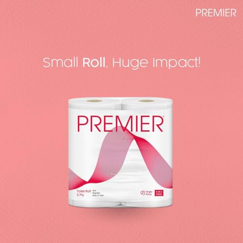 Image of Premier 3 Ply Toilet Tissue Roll (1200 Pulls) | 300 Pulls x 4 Rolls | Biodegradable, Clog Free, Flushable, Easy to Tear | Extra Absorbent Toilet Paper Roll for Home, Office, Bathroom Tissue