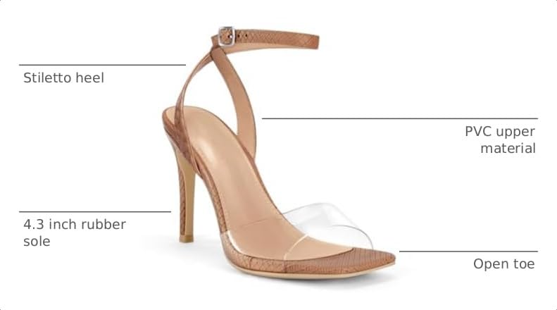Image of Coutgo Womens Clear Heels Sandals Square Toe Ankle Strap High Heeled Stiletto