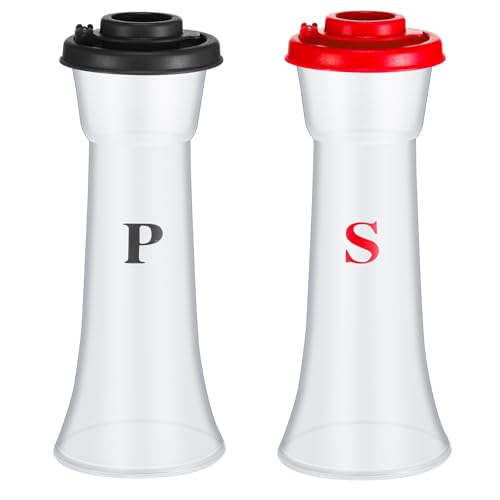 Image of Set of 2 Plastic Salt and Pepper Shakers with Lids Large Salt Shaker Pepper Container Vintage Tall Hourglass Camping Picnic Outdoors Travel Spice Set for Home Picnic Kitchen(Classic,Black Red)