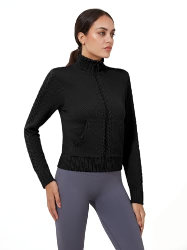 Image of Women's Cardigan Jackets Cropped Lightweight Fall Open Front, Long Sleeve Knit Zip Up Sportswear Slim Fit Workout Tops