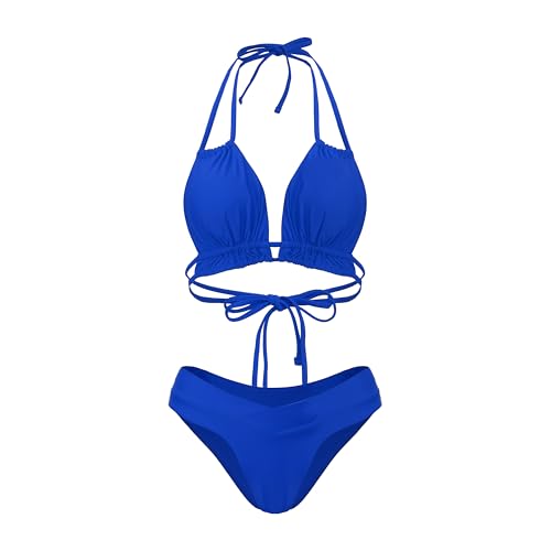 Image of Meetall Cheeky High Cut Triangle Bikini Sets for Women Cute Halter Top Swimsuits 2 Piece