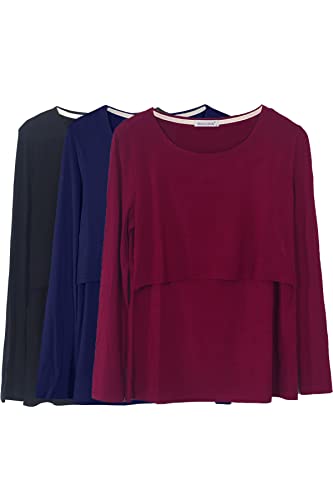 Image of Smallshow Women's Nursing Tops Long Sleeve Shirts for Breastfeeding 3-Pack