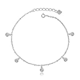 Meissa Ankle Bracelets for Women Diamond Charm Silver Anklet Waterproof Foot Chain Summer Beach Jewelry, Silver