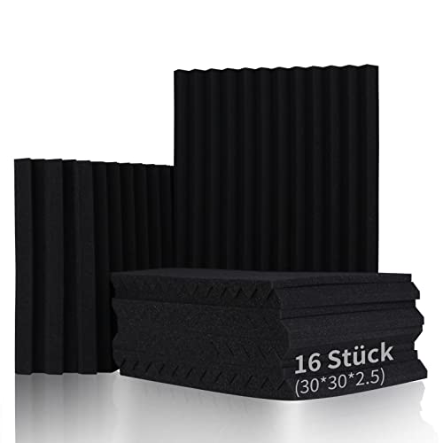 Panneau Acoustiques 16 pièces, Noir Mousse Acoustique 30 * 30 * 2.5cm, Haute Densité Mousse Anti Bruit pour Studio Musique, Studios d'enregistrement, Home Studio Isolant Phonique - Coin