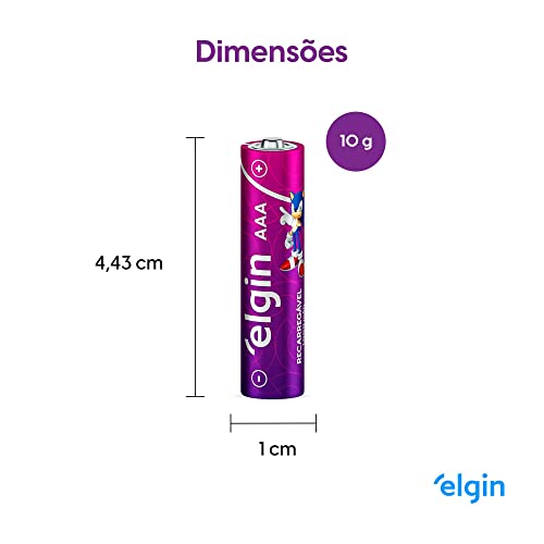 Pilha recarregável AAA 1000mAh Elgin com 4 unidades Palito