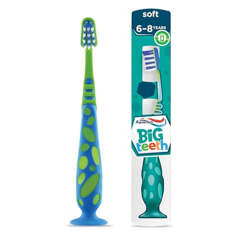 Aquafresh Kids Toothbrush Big Teeth, Developed for children aged 6-8 years old by dental experts in plastic free packaging, soft bristles.