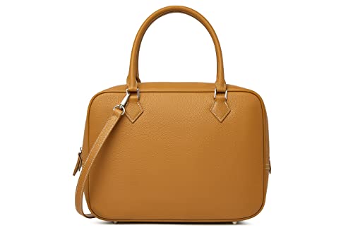 DORIS&JACKY Leather Satchel Purse For Women Medium Top Handle Pebble Grain Zip Tote Handbags (878-Brown)