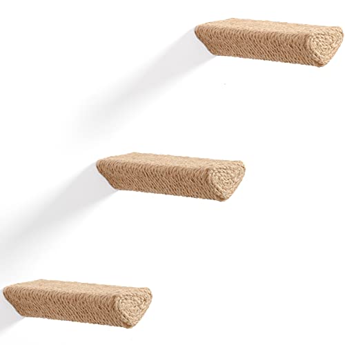 Novecrafto Lot de 3 poteaux muraux en corde de sisal pour chat en forme de triangle - Étagère en bois durable - Meuble mural en bois pour chat Cover