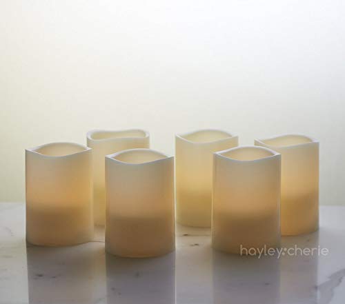 Hayley Cherie - Real Wax Flameless Candles With Timer (Set Of 6) - Ivory Led Candles 3” Wide X 4” Tall - Flickering Amber Flame - Battery Operated Pillar Candles - Large Unscented #TOP1