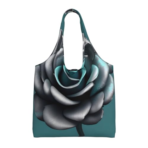 Sac fourre-tout en toile noir à imprimé roses gris sarcelle pour femme