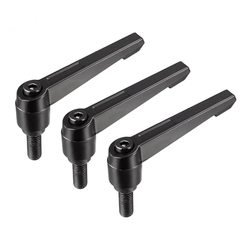 Image of uxcell M10 x 25mm Handle Adjustable Clamping Lever Thread Push Button Ratchet Male Threaded Stud Knobs Quick Release Screw Handles Bolts with Locking Lever Black 3pcs