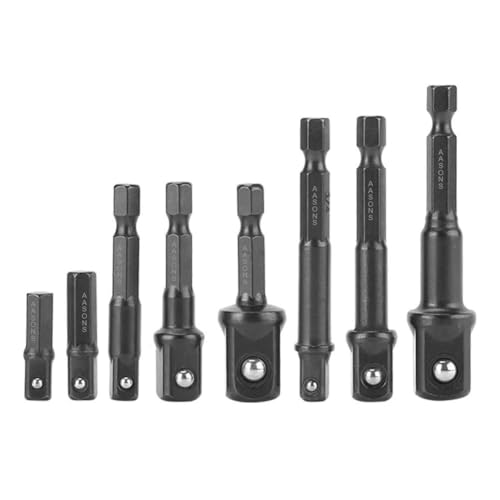 Image of AASONS 8Pcs 1 /4 inch 3 /8 inch 1 /2 inch Socket Adapter /Extension Set Impact Square Hex Shank For Drill CR-V Quick Change Nut Driver Socket Bit Set Adapters To Use With Drill Chucks Or Screw Impact Drivers