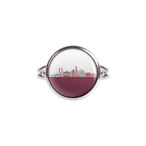 Mylery Anillo con Motivo Horizonte de Viena Austria Austria Plata 14mm