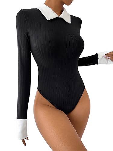 GORGLITTER Langarmbody Damen Elegant Body Mit Kragen Tshirt Bodysuit...