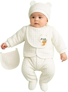 Y. GOYAL &amp; CO. Newborn Baby 5-Piece Set, Heart Print Cotton Clothing Set with Cap, Cardigan, Bib, and Footed Pants, 0-6 Mo...