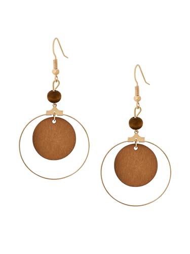 MINACHI Vintage Bohemian Circular Wooden Disc Dangle Drop Earrings, Boho Summer Jewelry Gift for Women