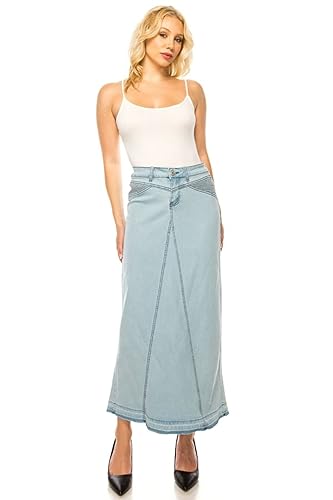 Fashion2Love Women's Juniors/Plus Size Stretch Denim Long Triangle-Cut Moto Skirt (89107)4