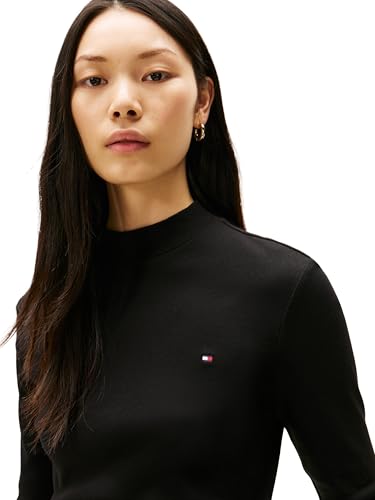 Tommy Hilfiger Camiseta de Manga Corta Mujer Slim Cody Cuello Medio, Negro (Black), M