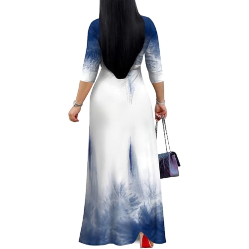 Image of PinkPatty Women's Print Maxi Dresses 3 /4 Sleeve Flowy Long Dress V Neck Wrap Tie Waist Sundress
