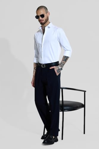 Image of SNITCH Men Formal Shirt | Slim Fit Long Sleeve Spread Collar Solid Design | Premium Cotton Blend & Breathable Fabric for Office & Casual Wear