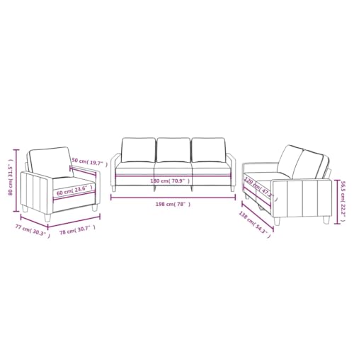 vidaXL Sofagarnitur 3-TLG., Sessel Couch mit Kissen, Sofa Wohnzimmersofa mit Armlehnen, Couchgarnitur Designsofa Sitzmöbel Polstermöbel, Schwarz Stoff – Bild 4