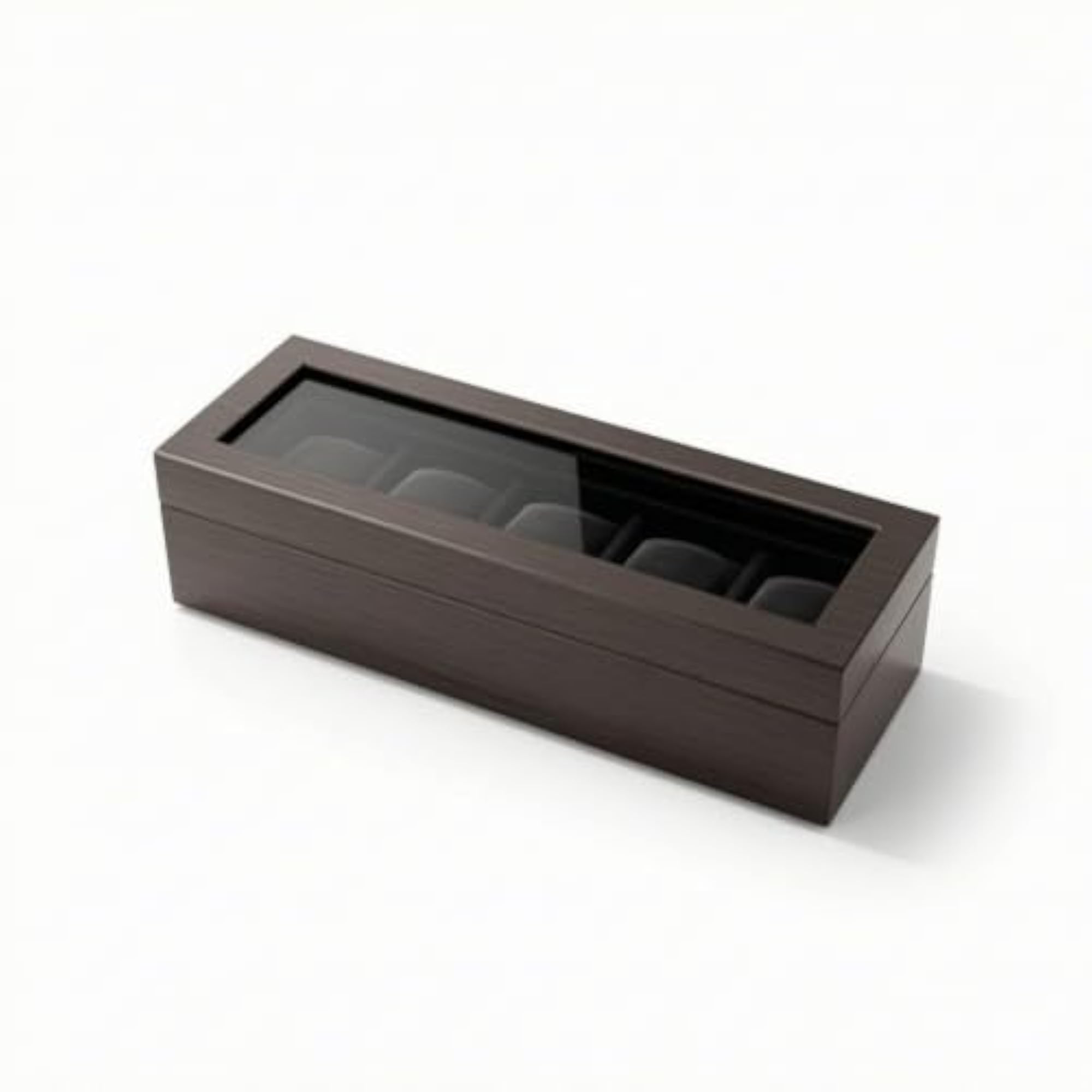 Wood-Grain Watch Display Case with Glass Lid