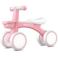 Umatoll Baby Balance Bike for 1 Year Old Girls, 12-24 Months Toddler Balance Bike with Removable Basket, Adjustable Seat, 4 Wheels Infant Bike, First Birthday Gift (Pink)