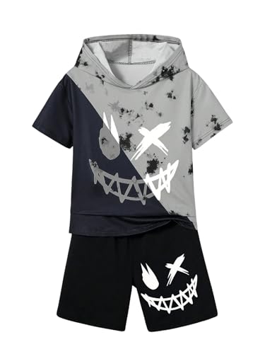 Image of WDIRARA Boy's Two Piece Graphic Print Hooded Neck Tops and Track Shorts Clothing Set