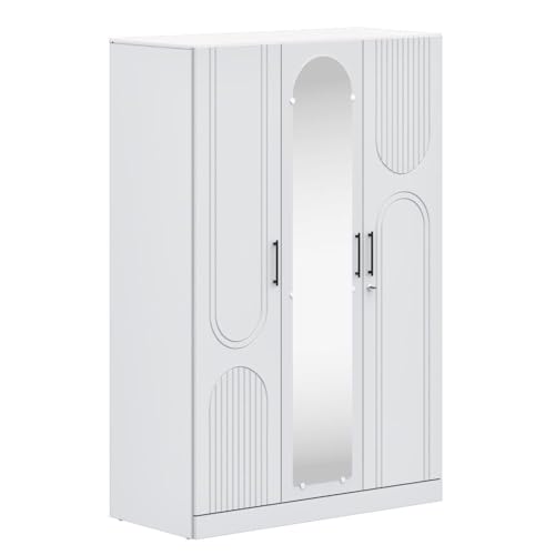 Image of Wakefit Wardrobe for Bedroom | 3 Yr Warranty | Cupboard for Bedroom, Almirah, Wooden Wardrobe, Comes with LED light, Storage Drawer, Mirror & Hanger, Density:680-750kg /m, Free Installation(Tyrian-FW)