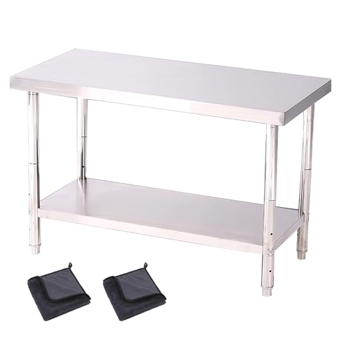 CMYAOYC Mesa de Preparación de Alimentos de Acero Inoxidable, Mesa de Trabajo de Metal Resistente, Estación de Trabajo Comercial para el Hogar, la Cocina, el Restaurante, el Garaje(120 x 60 x 82 cm/47