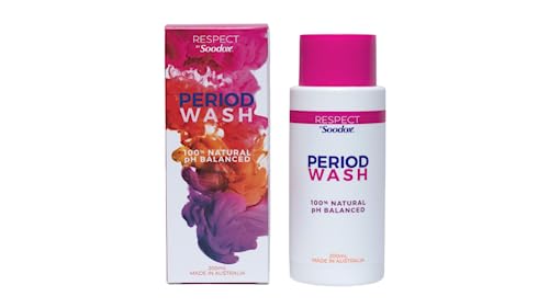 Respect by Soodox Period Wash 200mL, pH Balanced Feminine Wash for Intimate & Period Care, Gentle Sensitive Skin Cleanser, Travel Twist Cap