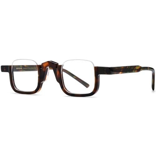 Image of HEPIDEM Matte Multicolor Acetate Glasses Frame Women,Semi Rimless Round Optical Eyeglasses