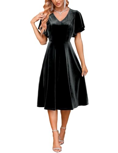 Image of Bridesmay A-line Casual Dresses for Teen, Vintage Engagement Tea Dress, Flared Midi Maternity Photoshoot Dress Black 2XL