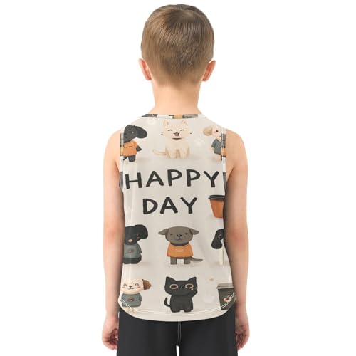 Bolaz Boys Athletic Quick Dry Tank Top Sleeveless Workout T Shirts Age 11-15,Cartoon Dogs3